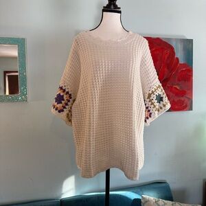 Universal Thread Granny Square Top Size 2X White Crochet Grannycore Patchwork